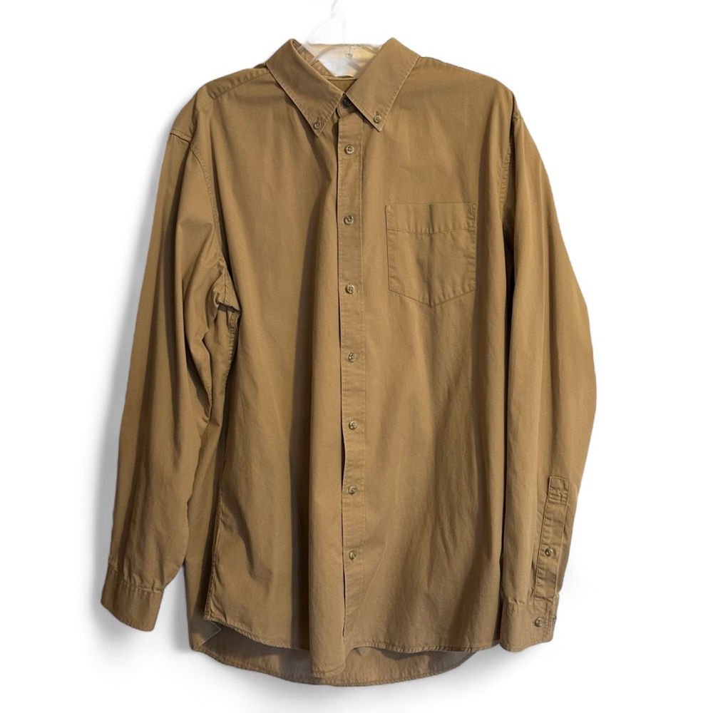 EDDIE BAUER LT Men’s Button Down Relaxed Fit Tan Shirt Long Sleeves 100% Cotton